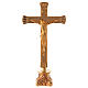 Crucifix d'autel en laiton doré brillant avec base vieillie s1