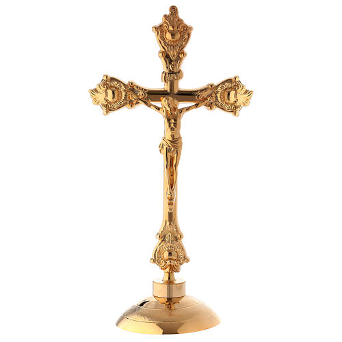 Standing crucifix of polished gold plated brass, 38 cm 1