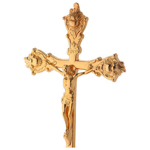 Standing crucifix of polished gold plated brass, 38 cm 2