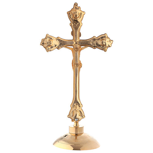 Standing crucifix of polished gold plated brass, 38 cm 3