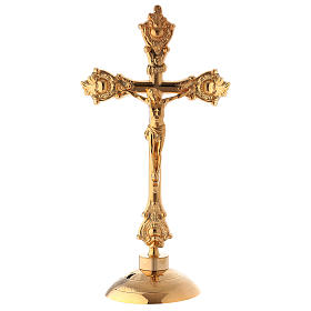 Crucifix d'autel en laiton doré brillant 38 cm
