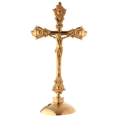 Crucifix d'autel en laiton doré brillant 38 cm 1