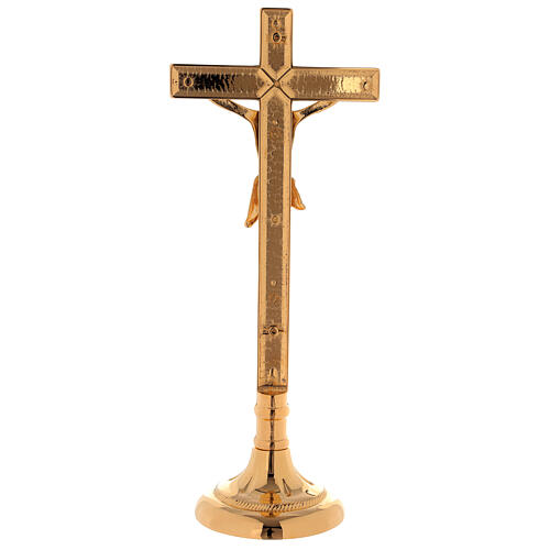 Altar set with cross and candle-holders in 24K golden brass, base decoration 4
