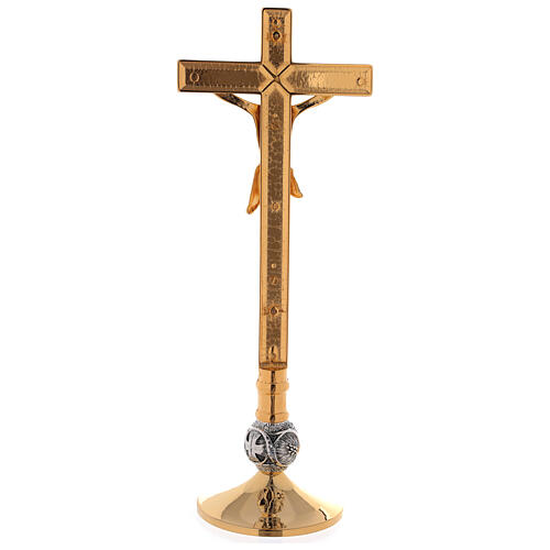 Altar set with cross and candle-holders in 24K golden brass, grapes and cross decoration 7