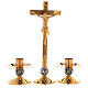 Altar set with cross and candle-holders in 24K golden brass, grapes and cross decoration s1