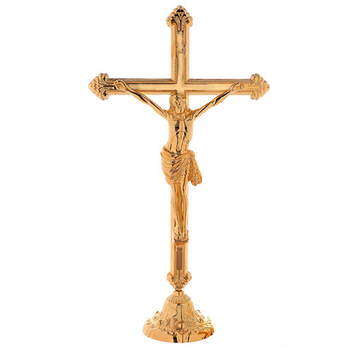 Set d'autel croix et chandeliers bas laitons doré 24k 6