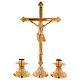 Set d'autel croix et chandeliers bas laitons doré 24k s1