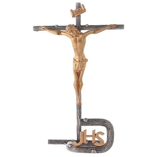 Cruz de altar plateada de latón fundido h. 32 cm 1