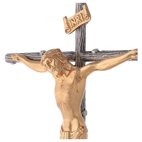 Cruz de altar plateada de latón fundido h. 32 cm 2