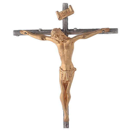 Cruz de altar plateada de latón fundido h. 32 cm 3