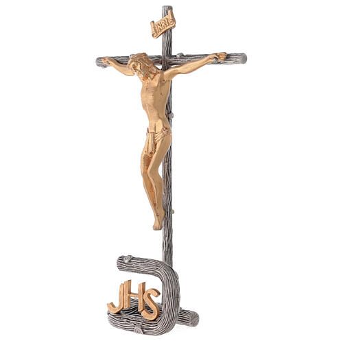 Cruz de altar plateada de latón fundido h. 32 cm 4