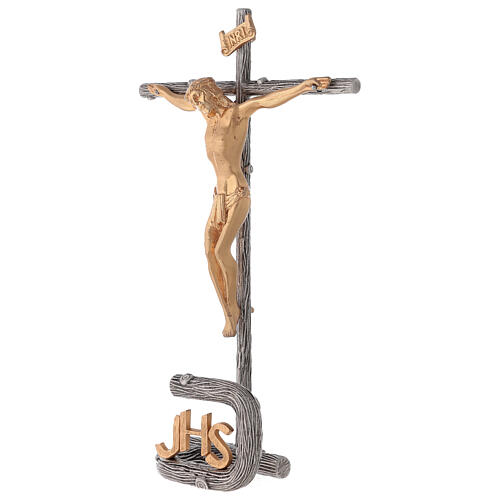Cruz de altar plateada de latón fundido h. 32 cm 6