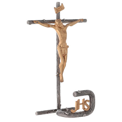 Cruz de altar plateada de latón fundido h. 32 cm 8