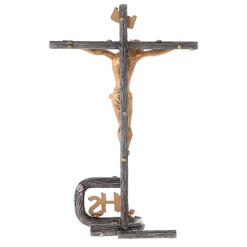 Cruz de altar plateada de latón fundido h. 32 cm 12