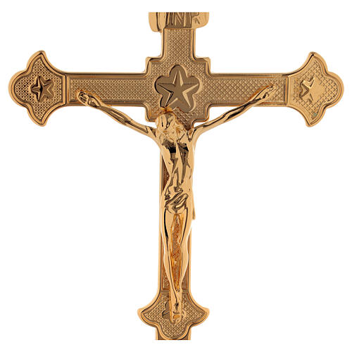 Altar cross in 24K golden brass decorated with stars 2