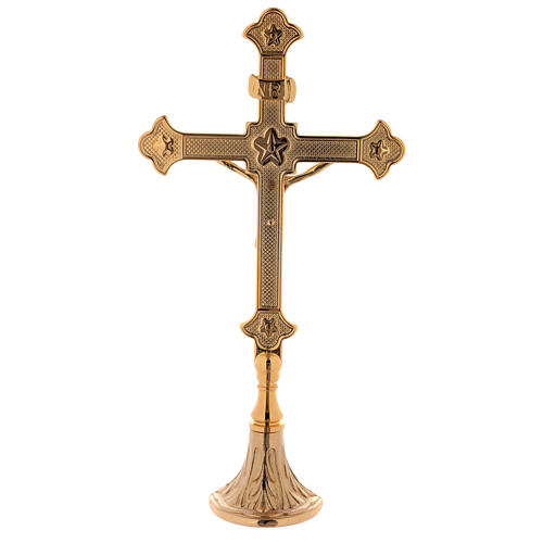 Altar cross in 24K golden brass decorated with stars 4