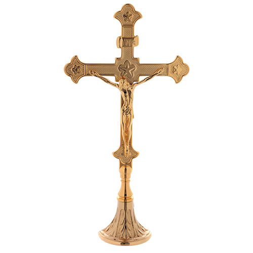 Cruz de altar latão dourado 24k decoro estrela 1