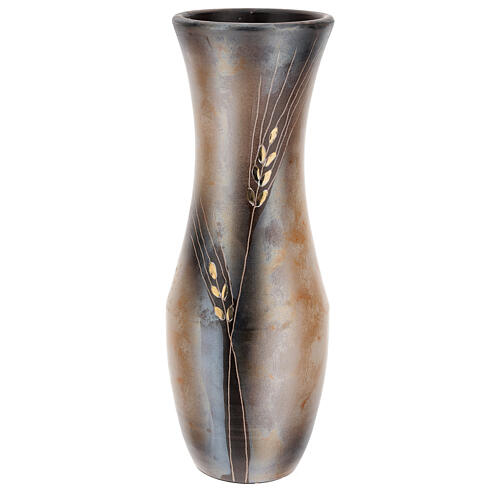 Vaso para flores cerâmica Pompéia decoro trigo dourado 1