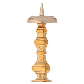 Altar candlestick h 16 in gold plated brass replaceable spike