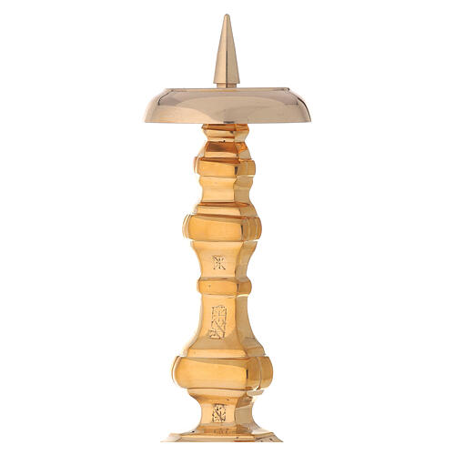 Altar candlestick h 16 in gold plated brass replaceable spike 2