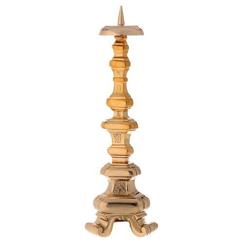 Altar candlestick h 16 in gold plated brass replaceable spike 6