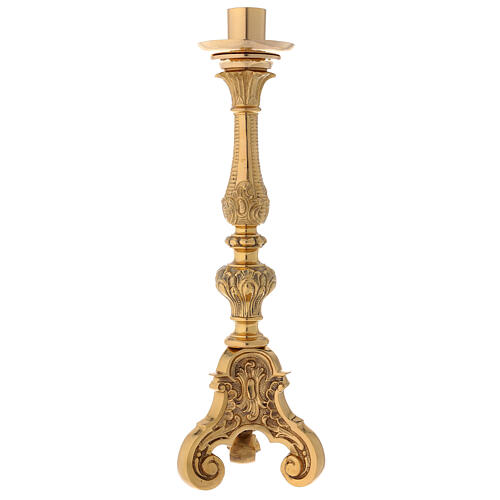 Baroque gilded brass altar candlestick 55 cm high 1
