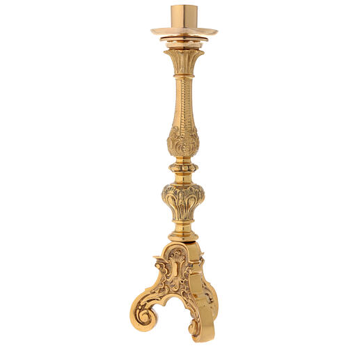 Baroque gilded brass altar candlestick 55 cm high 6