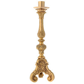 Baroc altar candlestick gold plated brass h 21 1/2 in