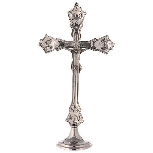 Servicio de altar cruz candeleros latón plateado base lisa 5
