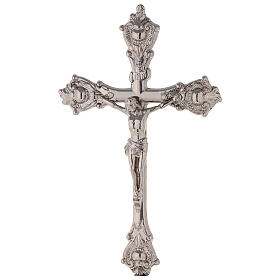 Zestaw ołtarzowy krzyż i świeczniki, podstawa gładka, mosiądz posrebrzany