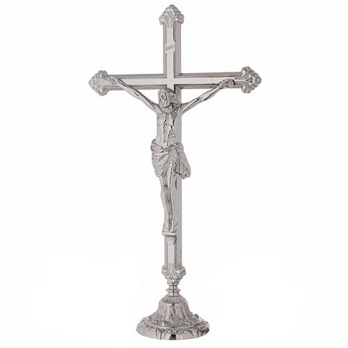 Completo d'altare croce candelieri ottone argentato con ghirigori 4