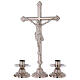Completo d'altare croce candelieri ottone argentato con ghirigori s1