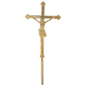 Krzyż ołtarzowo-procesyjny z mosiądzu wyk. pozłacane