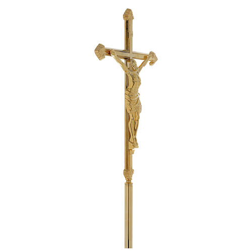 Krzyż ołtarzowo-procesyjny z mosiądzu wyk. pozłacane 3