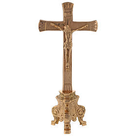 Altarkreuz aus vergoldetem Messing mit Barocksockel, 26 cm hoch