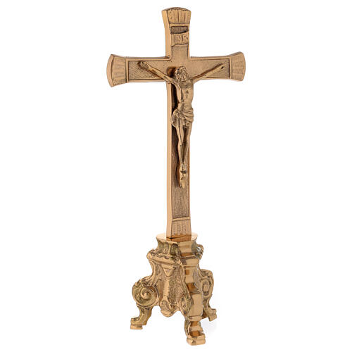 Altarkreuz aus vergoldetem Messing mit Barocksockel, 26 cm hoch 4