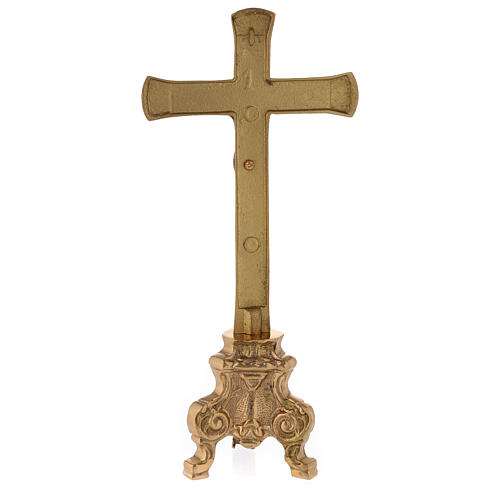 Krzyż na ołtarz, podstawa barokowa, mosiądz pozłacany h 26 cm 5