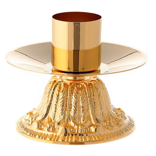 Altar cross with candle holders, bell-mouthed base, brass 6