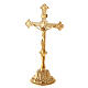 Altar cross with candle holders, bell-mouthed base, brass s2