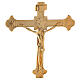 Altar cross with candle holders, bell-mouthed base, brass s3