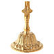 Altar cross with candle holders, bell-mouthed base, brass s5