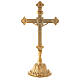 Altar cross with candle holders, bell-mouthed base, brass s7