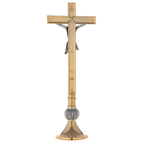 Altar cross and candle holders, 24K gold plated brass, silver-plated node with ears of wheat 7