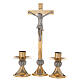 Altar cross and candle holders, 24K gold plated brass, silver-plated node with ears of wheat s1
