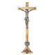 Krzyż ołtarzowy na postawie mosiądz pozłacany 24 kt, ze świecznikami, nodus kłosy s2