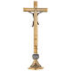 Krzyż ołtarzowy na postawie mosiądz pozłacany 24 kt, ze świecznikami, nodus kłosy s7