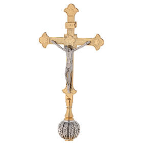 Cruz altar nudo espigas latón dorado 24k con candeleros
