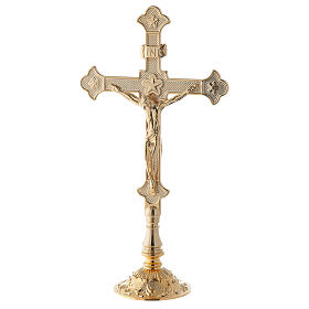 Crucifixo de altar decorado latão dourado 24K 30 cm