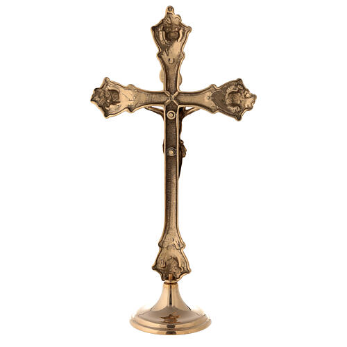 Altar cross with candlesticks in polished brass 36 cm 4