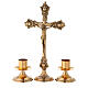 Altar cross with candlesticks in polished brass 36 cm s1
